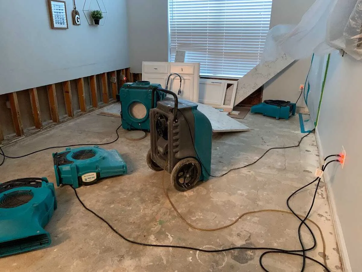 Dehumidifier in flood-cut room for Water Damage Restoration in Burlingame
